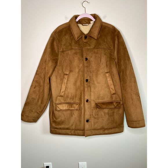 LL Bean Faux Suede Western Sherpa Ranch Chore Yellowstone Barn Coat Shacket XL - Picture 1 of 7